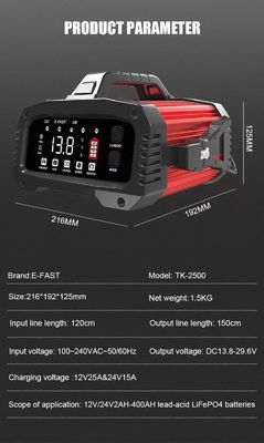 洗練されたデザイン Foxsur 12V 24V 25A スマートバッテリー充電器 自動車トラックプラグ 便利な修理