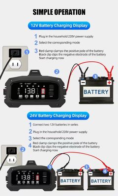 洗練されたデザイン Foxsur 12V 24V 25A スマートバッテリー充電器 自動車トラックプラグ 便利な修理