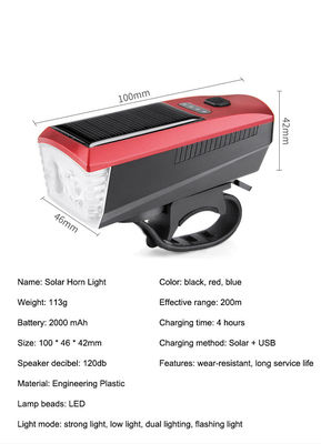 青い太陽光とUSB充電自転車ライト 2000mAh MTBロードサイクリングのためのフロントヘッドライト