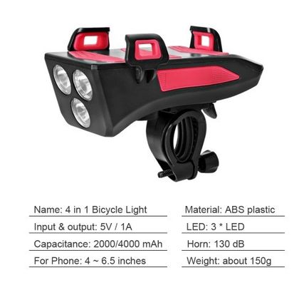 USB 充電可能 LED 自転車ヘッドライト 自転車ホーン 電話ホルダー 夜行用のパワーバンク